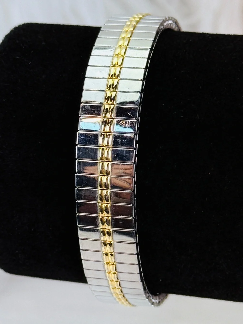 Two Toned Silverton and Goldtone Stretch Bracelet